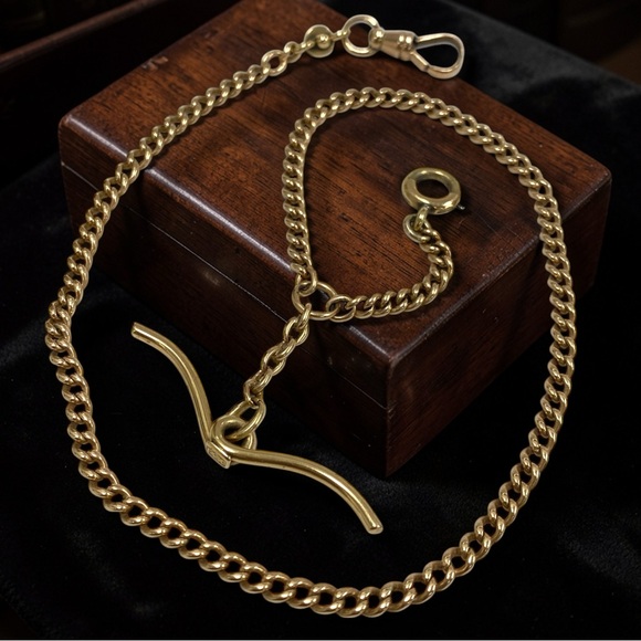 Vintage 14k Rose Gold 15.5” Watch Chain Dog Clip Moustache 3.5mm Curb Necklace! - Picture 3 of 16